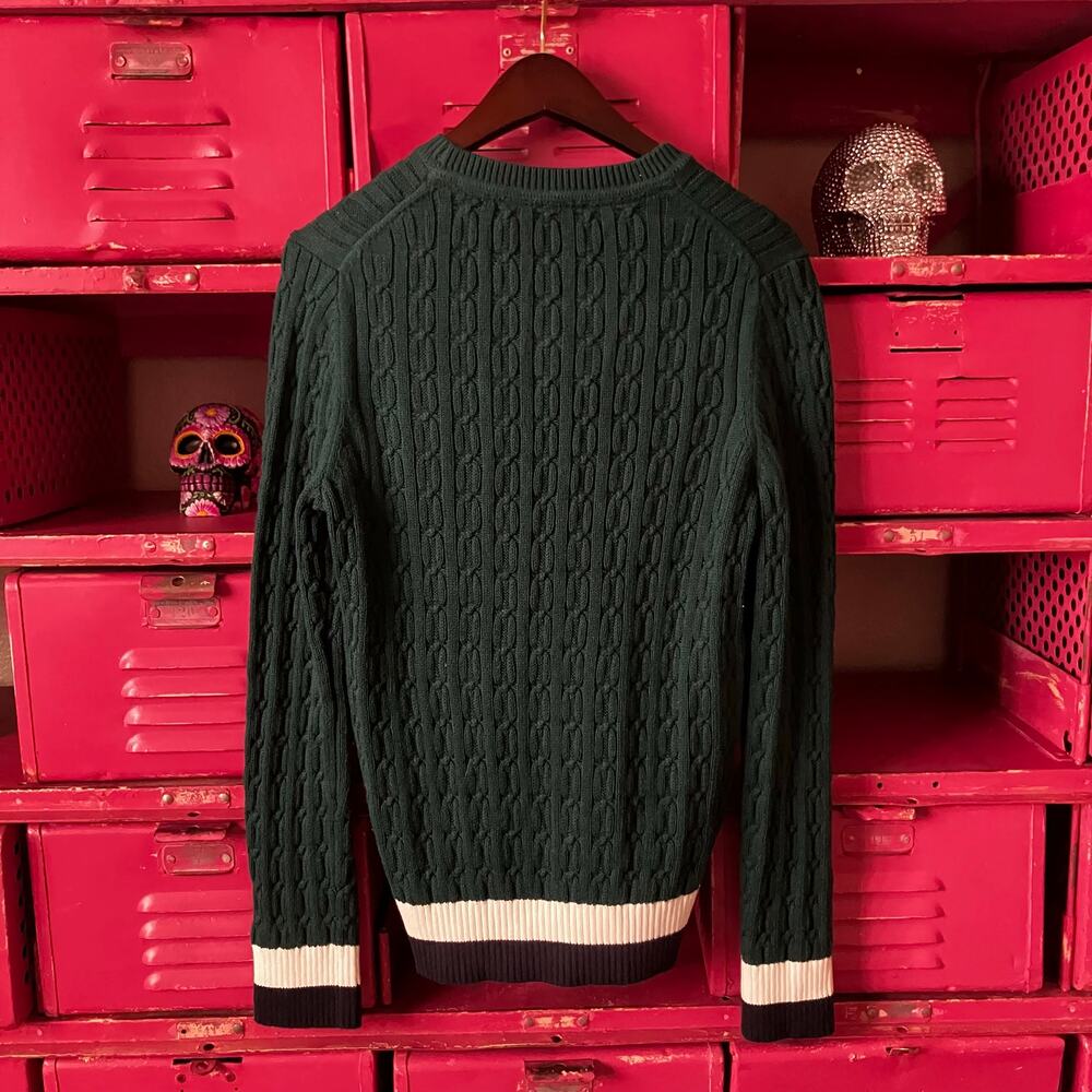 Tommy Hilfiger Medium Green Cable Knit Crewneck Sweater NWT 100% Cotton Preppy - Picture 6 of 13
